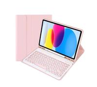RTQAZWSXE YSJX Round Keycap Keyboard Leather Protective Case Suitable for iPad Pro 11 inch (2024)(Pink+Keyboard)