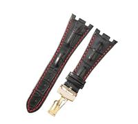 RTRCAGAKM Bracelet de montre en cuir for Audemars, for Piguet, for Royal Oak Offshore Ap15710 15703 15706 26470 26170 26133, boucle pliante résistante for la transpiration(Black red-Gold-Z1)