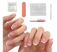 RTRTGS 24 Pièces Press-On Nails Carré, Faux à Coller avec Colle, Français avec Bordure Blanche Dessin, Acrylique Pleine Couverture, Bâton sur Ongles Autocollants pour Femme et Fille Nail Art (Court)