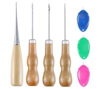 RTRTGS 4 pièces de perforateurs + 3 pièces d'enfile-aiguilles, Alène avec poignée en bois, Pour artisanale en cuir, de couture et poinçon, coudre ou réparer la toile et le cuir, Pointeau à frapper