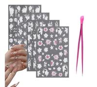 RTRTGS 4 stickers ongles Feuilles Fleurs Autocollants Ongles Art d'Ongle Autocollants Ongles Décoration Ongle Motif Fleur Accessoires Manucure Fête Bricolage Ongle sticker ongle