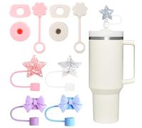 RTRTGS 6 pièces bouchon de paille mignon fleur en forme, Matériau en silicone anti-poussière, Couvercle anti-fuite pour Coupe Stanley, bouchon paille Stanley, qualité alimentaire en silicone
