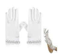 RTRTGS Gant court, Gants en satin, Gants blancs de mariée Femme Élégante, Gant dentelle longs Femme, Poignet fleuri en dentelle, Courtoisies Été Mariage Opéra Dîner (Blanc)