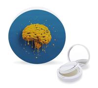 RTSEBVN Boîte à éponges de maquillage à coussin d'air portable avec impression cerveau jaune - Boîte de houppette rechargeable pour fond de teint liquide fait maison BB crème, style, taille unique