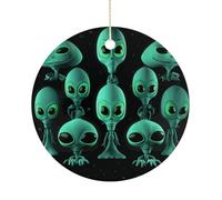 RTSEBVN Cercle de Noël personnalisé Aliens Impression Ornement de Noël Artisanat en céramique Décorations à suspendre pour décoration de vacances, taille unique, céramique, céramique, taille unique