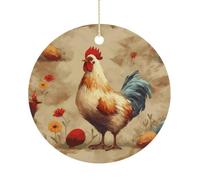 RTSEBVN Cercle de Noël personnalisé Art Poulet Animal Peinture Impression Ornement de Noël Artisanat en céramique Décorations à suspendre pour la décoration de vacances, taille unique, céramique
