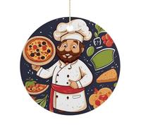 RTSEBVN Cercle de Noël personnalisé Chef Pizza1 Impression Ornement de Noël Artisanat en céramique Décorations à suspendre pour la décoration de vacances, taille unique, céramique, céramique, taille