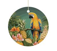 RTSEBVN Cercle de Noël personnalisé été perroquet ananas oiseau impression ornement de Noël artisanat en céramique décorations à suspendre pour décoration de vacances, taille unique, céramique