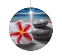 RTSEBVN Cercle de Noël personnalisé Fleur tropicale et pierre Impression Ornement de Noël Artisanat en céramique Décorations à suspendre pour la décoration de vacances, taille unique, céramique
