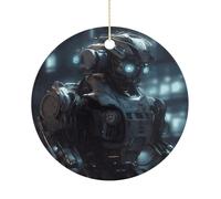 RTSEBVN Cercle de Noël personnalisé Future Robot Impression Ornement de Noël Artisanat en céramique Décorations à suspendre pour la décoration de vacances, taille unique, céramique, céramique, taille