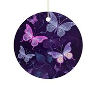 RTSEBVN Cercle de Noël personnalisé imprimé papillon violet ornement de Noël artisanat en céramique décorations à suspendre pour décoration de vacances, taille unique, céramique, céramique, taille
