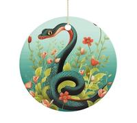 RTSEBVN Cercle de Noël personnalisé serpent et fleur impression décoration de Noël artisanat en céramique décorations à suspendre pour décoration de vacances, taille unique, céramique, céramique