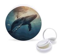 RTSEBVN Étui pour éponges de maquillage à coussin d'air portable avec impression baleine au-dessus de l'eau de mer - Boîte à houppette rechargeable pour fond de teint liquide fait maison BB crème