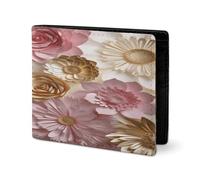 RTSEBVN Joli portefeuille en cuir sergé avec porte-cartes Fashio imprimé fleurs blanches dorées Petit portefeuille adapté pour les voyages quotidiens, style, taille unique, portefeuille en cuir sergé