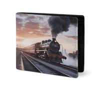RTSEBVN Joli portefeuille en cuir sergé avec porte-cartes Fashio Train à vapeur Impression coucher de soleil Petit portefeuille Convient pour les voyages quotidiens, style, taille unique, portefeuille