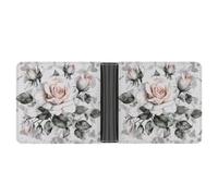 RTSEBVN Porte-cartes de crédit fin personnalisé en cuir sur le thème du sport Pince à billets Cadeaux Portefeuille pour homme et femme, Rose florale aquarelle blanche, Taille unique, Moderne