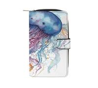 RTSEBVN Portefeuille en cuir multifonction long portefeuille mode aquarelle méduses sac à main en cuir avec pour femme et homme, style, 19,7 x 11 x 3,5 cm, portefeuille en cuir, Style :, 19.7x11x3.5cm