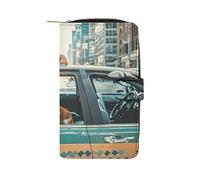 RTSEBVN Portefeuille en cuir multifonction long portefeuille mode un chien taxi imprimé sac à main en cuir avec pour femmes et hommes, style, 19,7 x 11 x 3,5 cm, portefeuille en cuir, Style