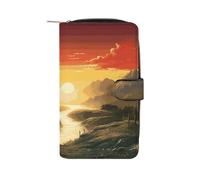 RTSEBVN Portefeuille en cuir multifonction long portefeuille tendance impression soleil levant sac à main en cuir avec pour femmes et hommes, style, 19,7 x 11 x 3,5 cm, portefeuille en cuir, Style