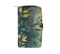 RTSEBVN Portefeuille en cuir multifonction long portefeuille tendance vert clair imprimé feuilles sac à main en cuir avec pour femmes et hommes, style, 19,7 x 11 x 3,5 cm, portefeuille en cuir, Style
