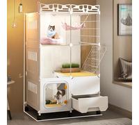 RTTZBOZ Cage pour Chat avec Bac à Litière, Enclos Chat à 3 Niveaux, Grand Parc Amovible, Appartement pour Chat, Catio D'intérieur for 1 à 2 Chats
