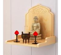 RTTZBOZ Étagère Murale pour Autel Bouddhiste, Support Mural en Bois pour Autel Bouddhiste, Support de Prière pour la Puja, la Divination et Le Culte(Yellow,36cm/14in)