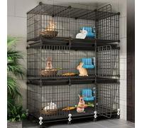 RTTZBOZ Parc pour Animaux de Compagnie, Cages pour Petits Animaux, Cage pour Lapins et Cochons d'Inde, Métallique Villa à Trois Étages(Black)