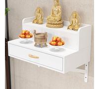 RTTZBOZ Table D'autel Murale pour Autel Bouddhiste, Étagère D'autel avec Tiroir, Table de Puja en Bambou pour Le Culte, la Divination et la Prière(White,80cm/31in)