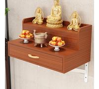 RTTZBOZ Table D'autel Murale pour Autel Bouddhiste, Étagère D'autel avec Tiroir, Table de Puja en Bambou pour Le Culte, la Divination et la Prière(Brown,80cm/31in)