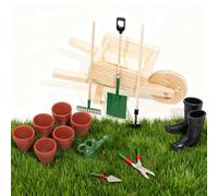RTUOHUIN Lutin Kit de jardin 14 pièces Accessoires miniatures pour porte de lutin et Noël avec bottes en caoutchouc, brouette, outils de jardin, pots de fleurs, décoration de chambre d'enfant pour