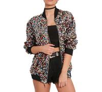 Blouson aviateur à paillettes colorées pour femme - Blazer à paillettes brillantes à paillettes avec fermeture éclair à l'avant - Manteau tendance pour concert, fête, Noël, danse, multicolore, XL