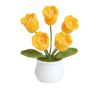 RTYUSWL Crochet Fait à la Main Lily of The Valleyt en Pot Fleurs Artificielles pour Toujours avec Pot Exquis Simulé Fleurs Tissées à la Main Cadeau à des Amis(Jaune/5 têtes)