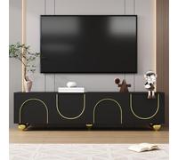 RTYUSWL Meuble TV de 170 cm avec 4 portes structurées, meuble TV avec pieds ronds dorés, meuble TV moderne, meuble TV avec étagères, décorations dorées, 170 x 38 x 44 cm
