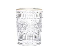RTYUSWL Verrerie Vintage Lourde, Tasses en Verre au Design Gaufré, Verres à Eau Romantiques pour Jus de Fruits, Boissons, Bière, Cocktail, Boules Mojitos(Doré/350ml)