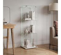 RTYUSWL Vitrine en verre avec éclairage LED en blanc - 123,3 x 35 x 39,8 cm - Vitrine moderne en bois et verre - 3 couches et 1 porte - Vitrine en verre - Vitrine sur pied - Pour bureau, salon