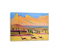 RTYUVIZ Martiros Sarian Célèbre Impressions Sur Toile. Reproduction de tableaux célèbres. Animaux Peinture Sur Toile De Décoration Murale De Salon（Gazelles） 40x50cm(15.8x19.7in) cadre intérieur