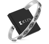 RTZN Bracelet manchette pour homme en acier inoxydable de qualité supérieure - Bracelet manchette argenté étanche et ne ternit pas, Large, Acier inoxydable, Pas de gemme