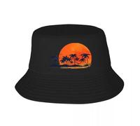 RTZXGIGC Coucher de Soleil sur Les îles avec des Palmiers - Style Rouge - Tropical Edition Chapeaux de Seau pour Homme Chapeaux de pêcheur Casquettes de pêche de Plage