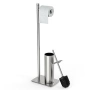 RUACQ Support de papier toilette avec brosse de toilette et support, en acier inoxydable 304, support de rouleau de papier toilette autoportant, base lestée, robuste (nickel brossé)