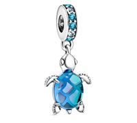 Ruaidhra Breloques et perles en forme de tortue bleue pour femme, pendentif en alliage rose mat avec verre de Murano, fleur de lucioles, en argent sterling S925 pour bracelets, chaîne de sécurité
