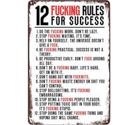 RUAJOGYNVM 12 Simple Rules For Success Vintage Metal Sign Funny Tin Plaque Home Bar Man Cave Kitchen Wall Decor Retro Style 8 X 12 in