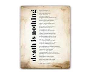 RUAJOGYNVM Bereavement Consolation Metal Tin Sign Death Is Nothing At All Poem Text For Candlelight Vigil Memory Wall Wall Hanging 8 X 12 inch