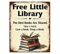 RUAJOGYNVM Best Books Shared Little Library Plaque 12x8 Inch | outdoor tin sign for front yard book swap