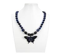 RUAJOGYNVM Bijoux naturel bleu oeil de tigre rond lisse noir collier pavé papillon pendentif 20 pouces for les femmes remplir Colliers pour femme
