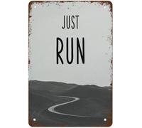 RUAJOGYNVM Motivational Running Poster For Runner Metal Tin Sign Vintage Wall-Art Half Marathon Gift Just Run Quote Home Office Decor 8 X 12 Inch