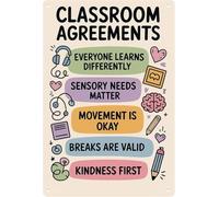 RUAJOGYNVM Neurodiversity Classroom Rules Adhd Autism Funny Metal Plaque Inclusive Sign for Living Room Bedroom Kitchen Bathroom Garden Farm 8 X 12 in