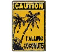 RUAJOGYNVM Vintage Falling Coconuts Warning Tin Sign Humorous Metal For Tiki Bar Poolside Beach Wall Decor 8 X 12 in