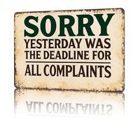 RUAJOGYNVM Vintage Tin Sign with Sarcastic Office Quote Sorry Yesterday Was The Deadline For All Complaints Wall-Art for Manager (8 X 12 in)