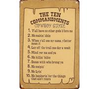 RUAJOGYNVM Witty Ten Commandments Cowboy Style Metal Tin Sign Wall-Art for Kitchen Bathroom Farm Yard Bar Garage Man Cave 8 X 12 in