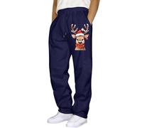 Ruamilyy Pantalon de Noël pour homme - Impression 3D - Motif renne - Doux et confortable - Pantalon de survêtement Baggy Christmas avec cordon de serrage - Imprimé de Noël, Marine, S